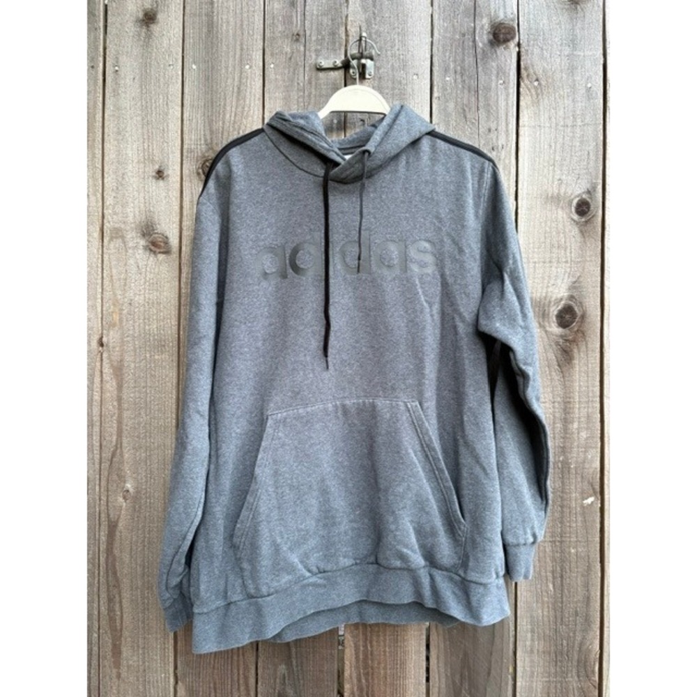 Adidas Mens Heather Gray 3-Stripe Pullover Hoodie Sweatshirt XL